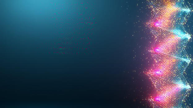 Vibrant abstract digital background with colorful light patterns and glowing particles photo