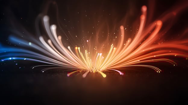 Vibrant abstract light trails radiating in colorful waves against a dark background photo