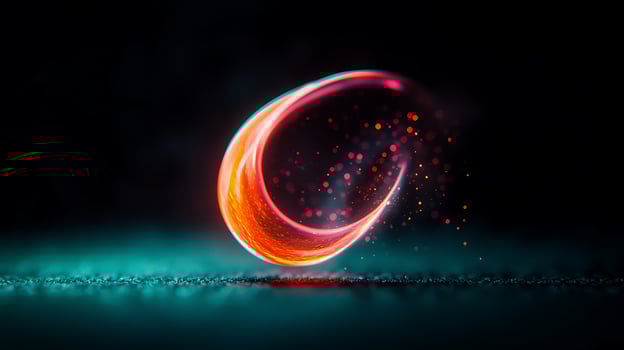Vibrant abstract swirl with glowing particles set against a dark background, suggesting motion photo
