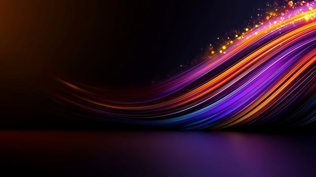 Vibrant abstract wave of colorful light trails flowing across a dark background photo