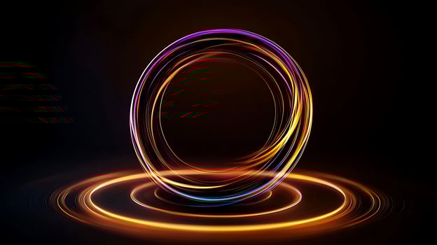 Vibrant circular light trails creating a dynamic visual effect in a dark background photo