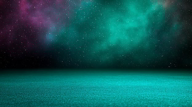 Vibrant cosmic landscape featuring teal foreground and a colorful starry background photo