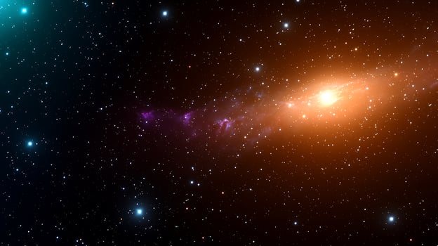 Vibrant cosmic scene showcasing a galaxy with colorful nebulae and distant stars in space photo
