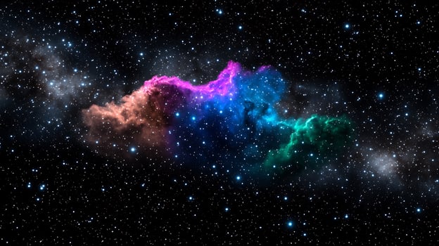 Vibrant cosmic nebula with colorful gas clouds and sparkling stars in deep space photo