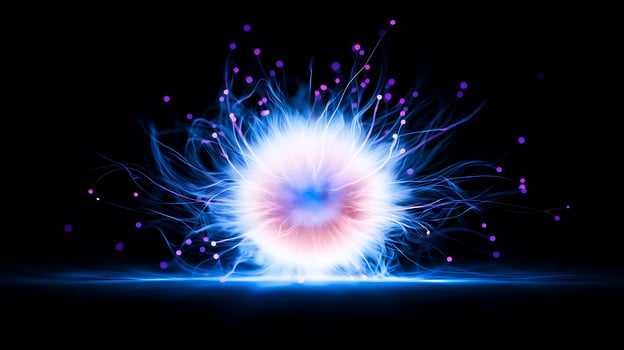 Vibrant energy sphere emitting colorful plasma tendrils against a dark background photo