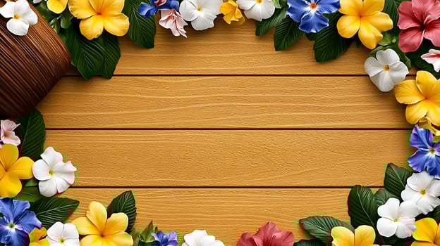 Vibrant floral arrangement on wooden surface, perfect for invitations or seasonal decor photo
