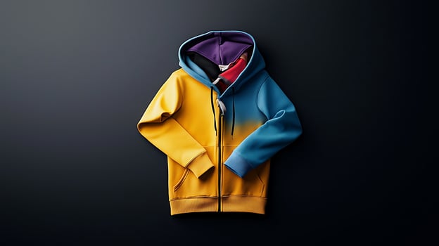 Vibrant hooded sweatshirt displayed on a dark background, showcasing its unique color gradient and design photo