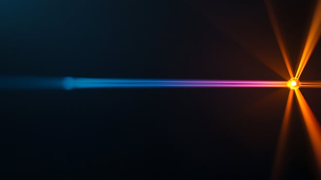 Vibrant light beam radiating against a dark background, creating a dynamic visual effect photo