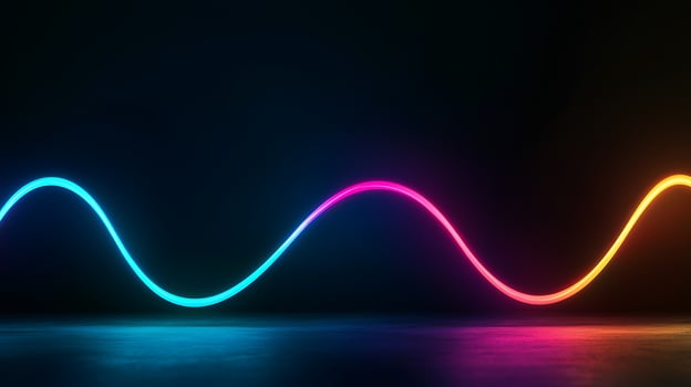 Vibrant neon wave patterns in a dark background, showcasing dynamic movement and energy photo