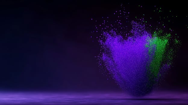 Vibrant purple and green powder explosion creating an artistic background effect photo