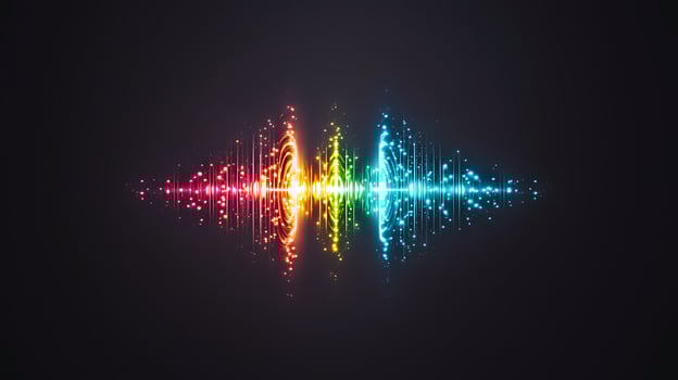 Vibrant sound wave visualization with colorful spectrum effects against a dark background photo