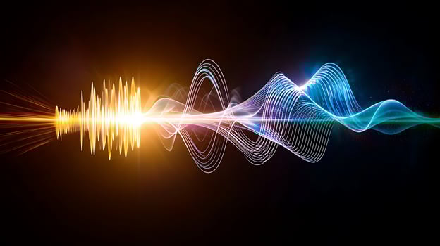 Vibrant Sound Waves Visualization with Colorful Light Effects Against a Dark Background photo
