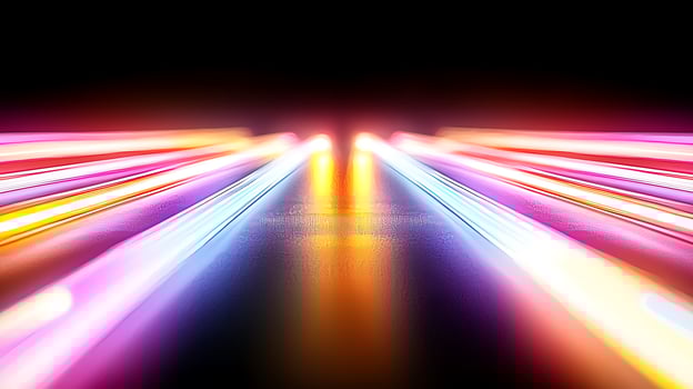 Vibrant streaks of neon lights radiate from a central point, creating a dynamic visual effect photo