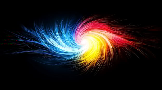 Vibrant swirl of blue, red, and yellow light on a black background, creating a dynamic visual effect photo