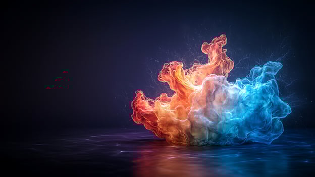 Vibrant swirling smoke in blue and orange hues creating a dynamic visual effect photo