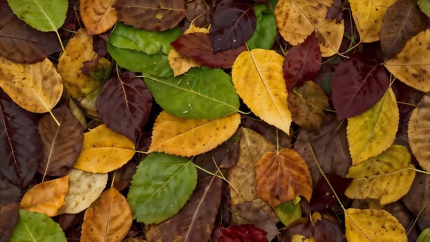 Autumn Leaves. Vibrant Fall Colors of Yellow, Orange, Red, Green, and Brown photo