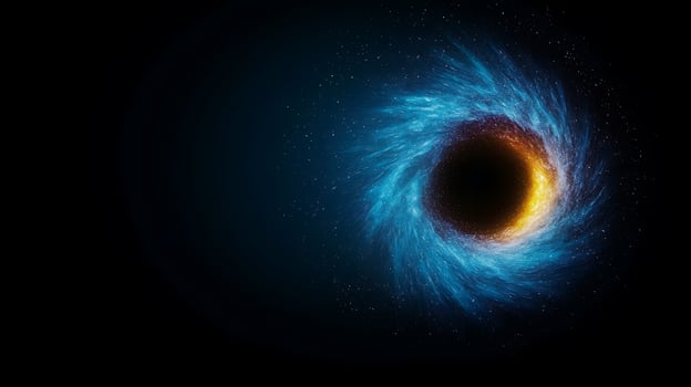 Vivid depiction of a cosmic black hole surrounded by swirling blue and orange energy in space photo