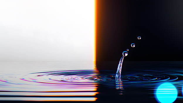 Water droplets create ripples in a serene environment contrasting light and dark backgrounds photo