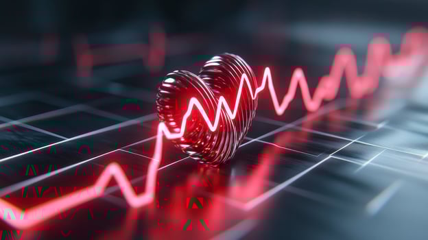Abstract Metallic Heart with EKG Tracing on Dark Background photo
