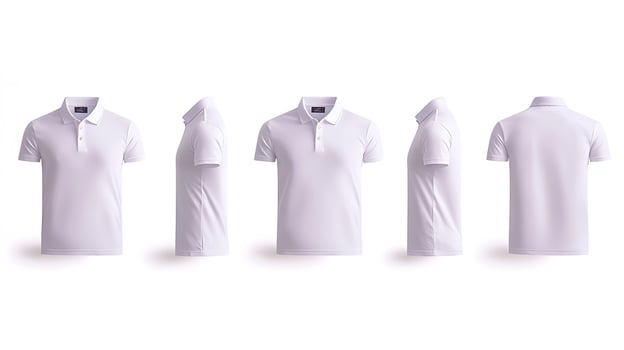 White polo shirt displayed from multiple angles on a clean background for fashion showcase photo