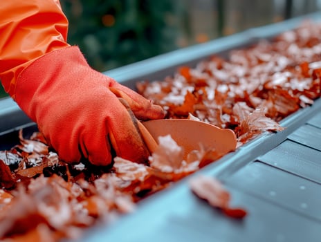 Cleaning Autumn Leaves From Gutter photo