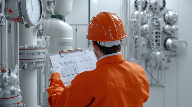 Engineer Reviewing Clipboard in Industrial Facility photo