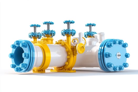 Industrial Pipeline System with Blue and Yellow Valves photo