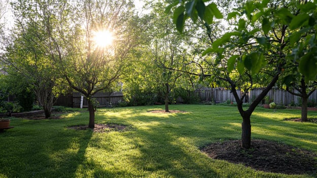 Serene Backyard Garden at Sunset photo