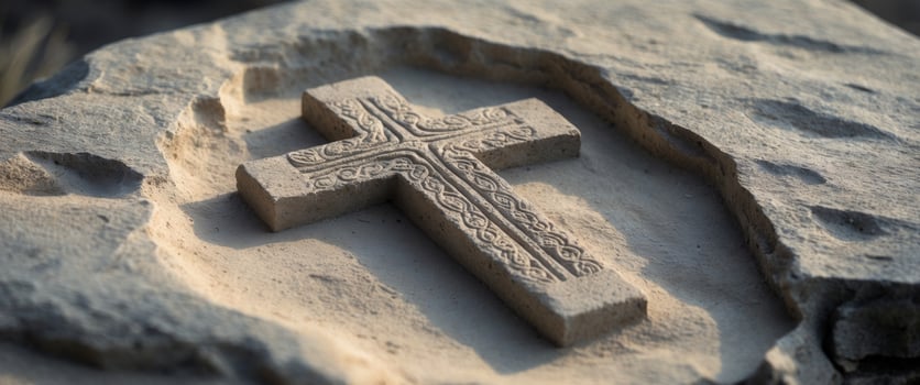 Ancient Stone carved Cross symbol on rock photo