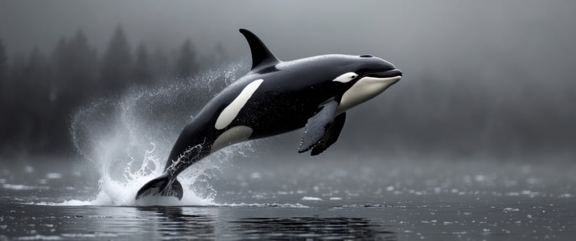 Orca Whale Leaping Through Water Bubbles photo
