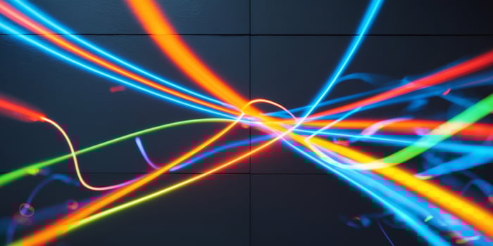 Vibrant Swirls of Colorful Neon Lights on Dark Wall Surface photo