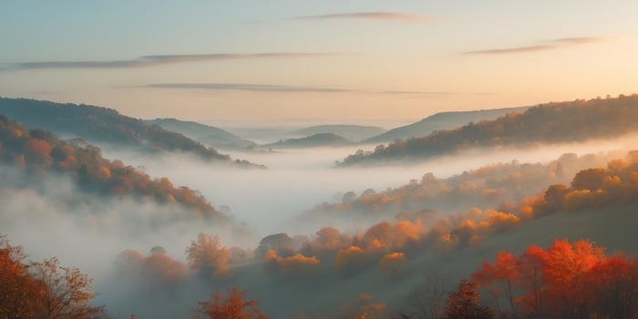 Autumn Misty Valleys and Vibrant Foliage at Sunrise photo