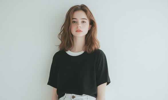 A young woman in a black shirt and white shorts photo