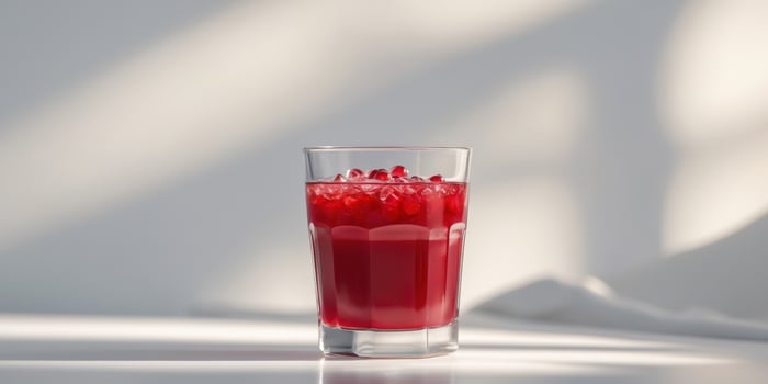 Glass of freshly squeezed pomegranate juice refreshing and healthy beverage freshly. photo