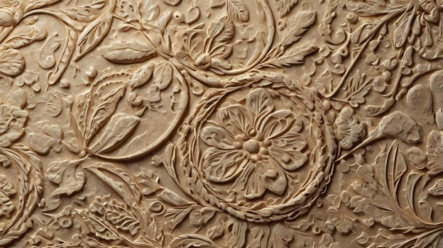 A sharply focused macro image of craft paper with graceful embossed designs. photo