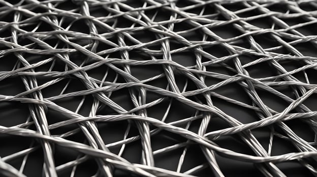 A sharp macro shot of metal wire mesh, interlaced in precise geometric designs. photo