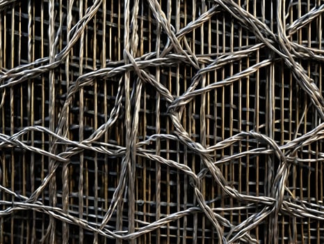 A close-up of interwoven metal wire mesh, revealing its symmetrical pattern. photo