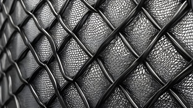 A detailed close-up of interlacing metal wire mesh, creating a repeating geometric design. photo
