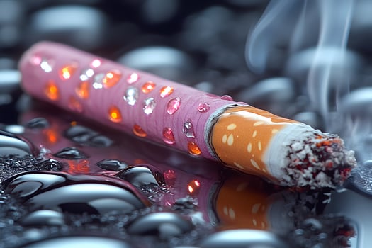 Burning Cigarette with Water Droplets and Smoke for Anti-Smoking Campaigns and Health Awareness photo