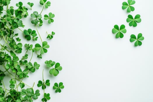 Saint Patrick's day background with sprayed green clover leaves or shamrocks.. photo