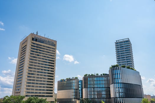 Prague, Czech republic - July 28, 2024. Modern high-rise buildings in Pankrac business district. photo
