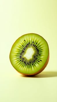 Closeup view of a sliced kiwi showcasing its vibrant green flesh and black seeds photo