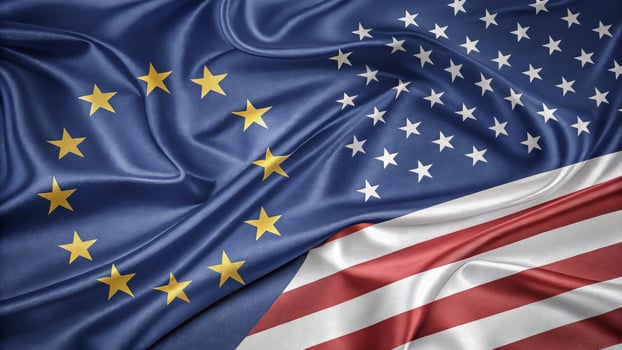 United States and European Union Flags Combined in Creative Design photo