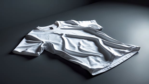 White cotton t-shirt laid on a dark surface with soft shadows in a minimalistic setting photo