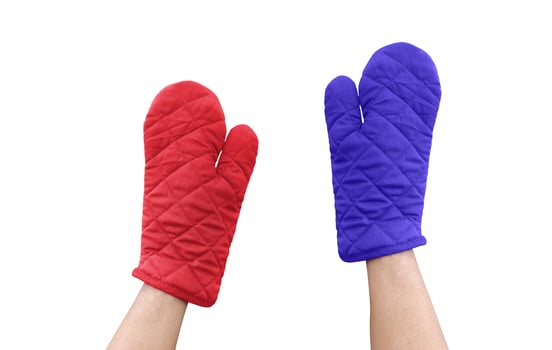 Heat Resistant Gloves, Blue and Red, Microwave Gloves. photo