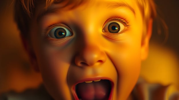 A young boy is making a funny face photo