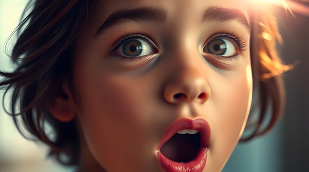A young girl is looking surprised photo