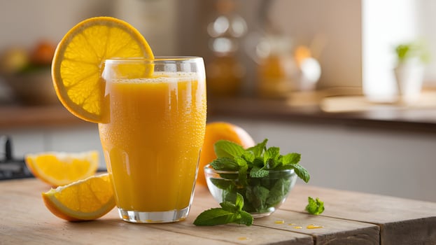 Fresh Orange Juice with Mint, Perfect for a Healthy Breakfast photo