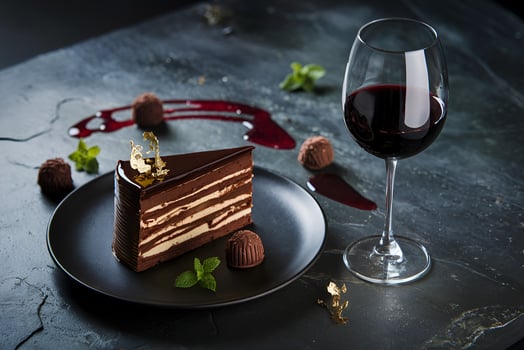 Exquisite Chocolate Cake with Red Wine Pairing photo