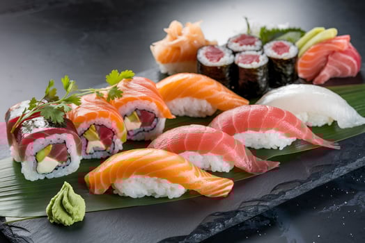 Delicious Sushi Platter Displaying Variety and Freshness photo